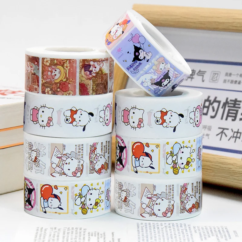 500Pcs/roll Sanrio Sticker Kawaii Kuromi Hello Kitty P Cinnamoroll Cartoon Kids Reward Stickers Gift Decoration Decals Toys