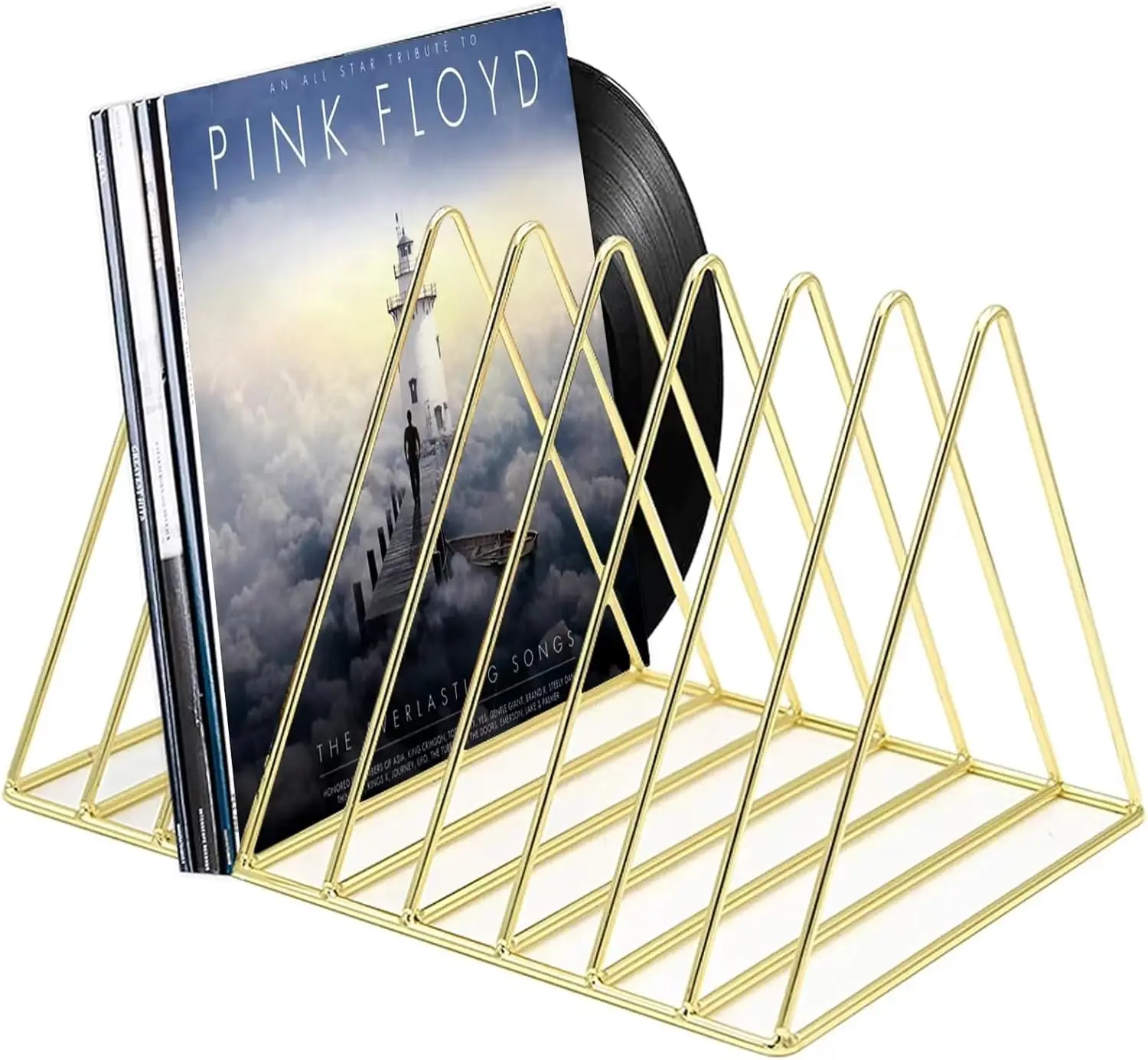 

9-Slot Desktop Vinyl Record Holder, Metal Magazine File Organizer for Office Home, Golden Finish