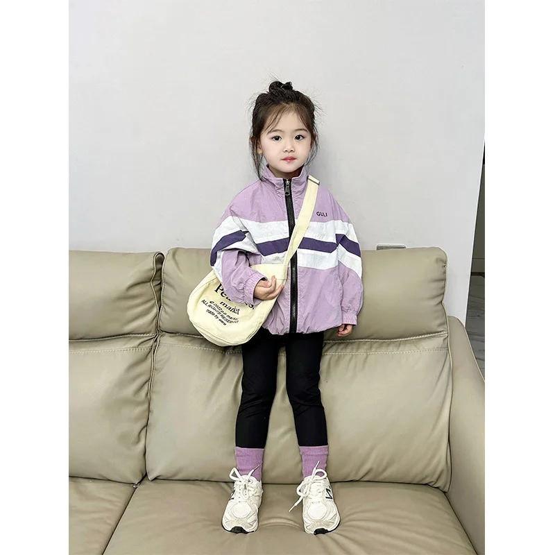 

Deer Girls' 2024 Autumn New Children's Fashionable Color Contrasting Rush Coat Baby Casual Splice Jacket