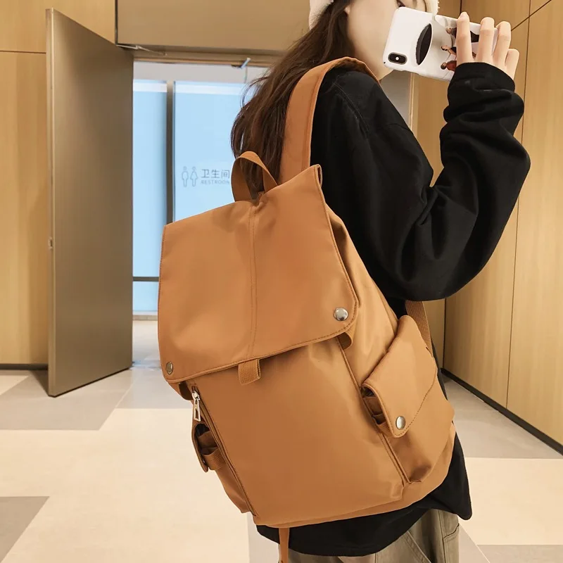 New Solid Color Computer Backpack Male College Style College Student Flip Bag High School Student Campus Backpack Female