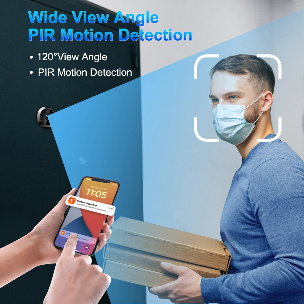 Wsdcam-minicámara de puerta inteligente, mirilla Digital de 3MP, inalámbrica, WiFi, infrarrojo, PIR, detección de movimiento, visor Digital, timbre