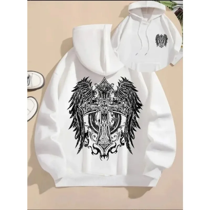 

European and American Men's New Autumn Gothic Cross Angel 3D Printed Comfortable Hoodie Outdoor Street Versatile Top
