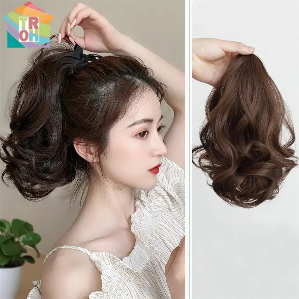 Synthetic Wig Ponytail Women's Mid-Length Short Curly Hair Strap Style Curly Big Wave Wig Piece