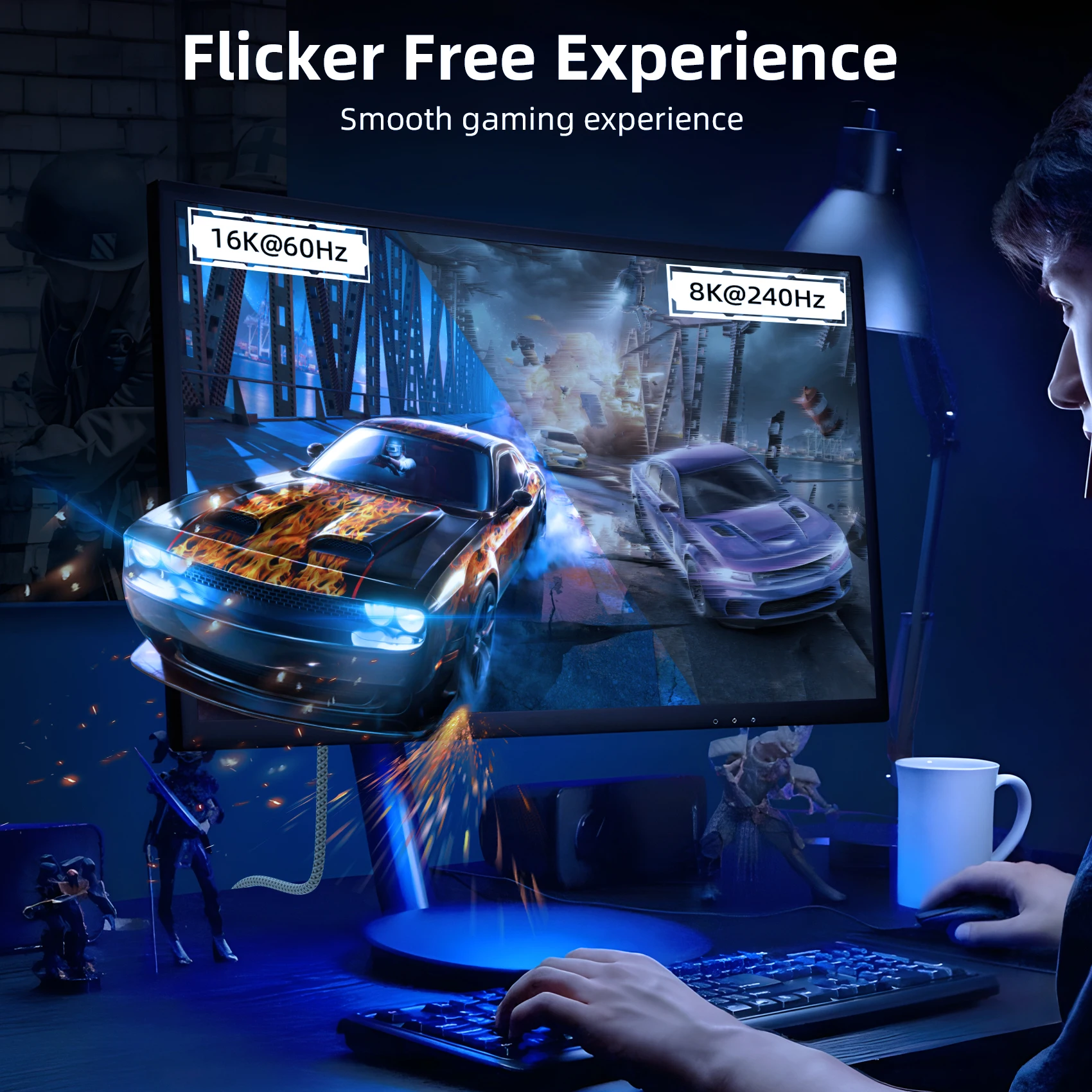 Cabo DisplayPort 2.1 16K60Hz 8K240Hz 4K240Hz 80Gbps HDR, HDCP DSC 1.2a, DP 2.1