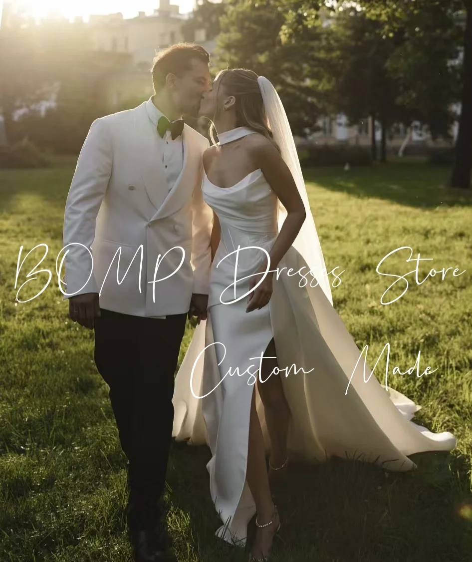 BOMP Elegant Wedding Dress Sweetheart Pleat Mermaid Side Slit Detachable Train Ivory Taffeta Bridal Gown Custom Vestido de novia