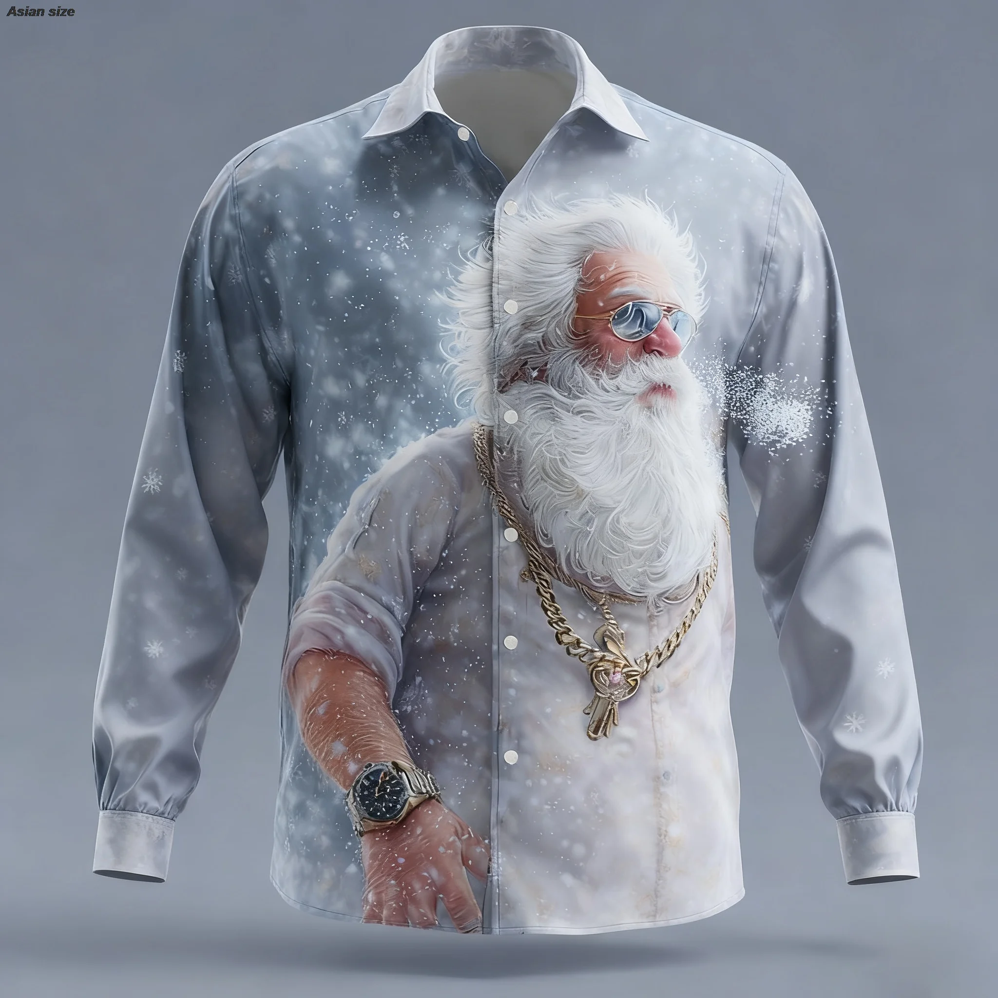 2025 Christmas Men's Santa Claus Snowflake  3D Printed Long Sleeve Shirt Funny Button-up Shirts For Men Christmas Party Wear