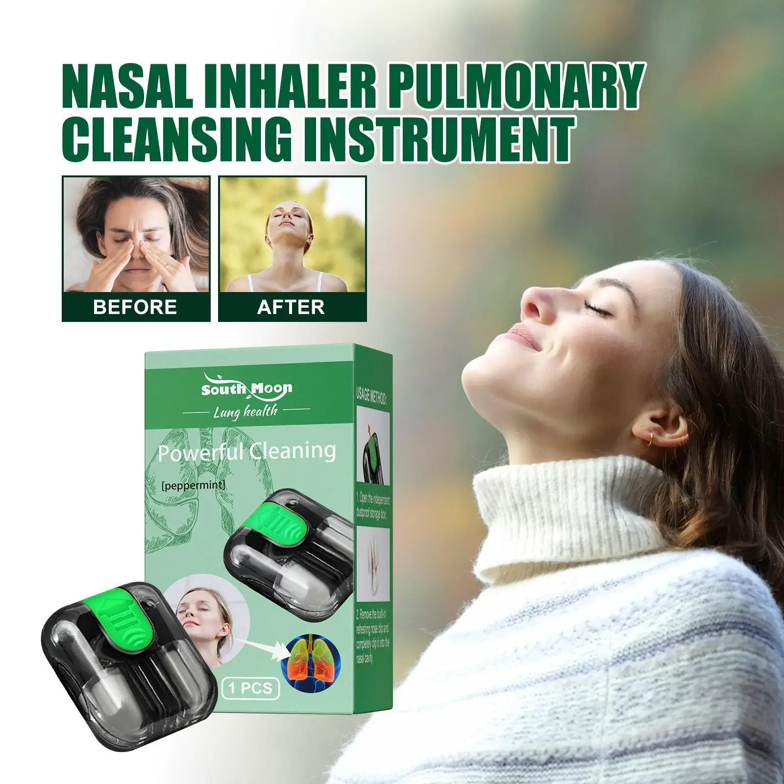 South Moon Nasal Repair Herbal Box Smoking Lung Cleansing Relief Rhinitis Dry Congestion Refreshing Breath Support Nasal Inhaler