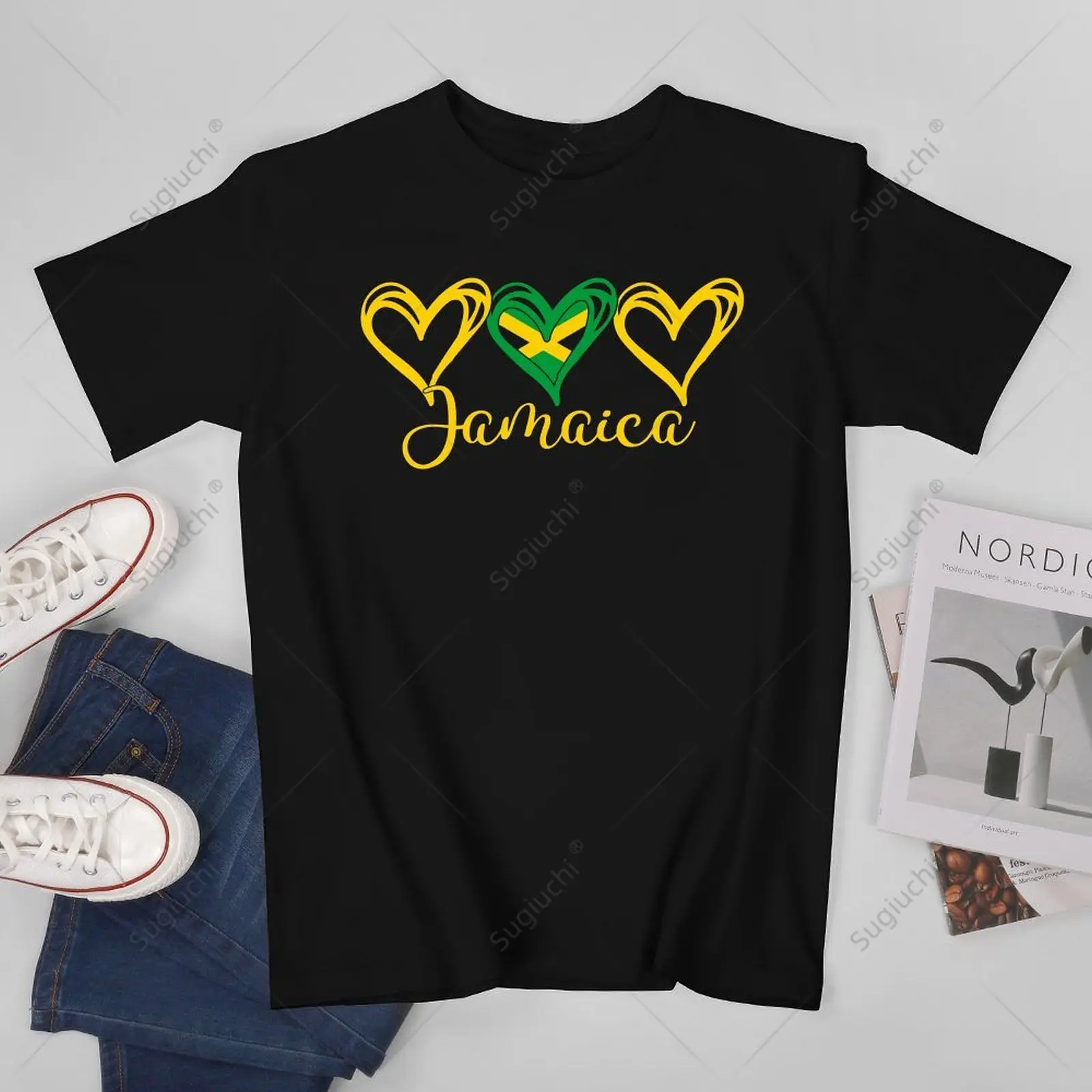 Unisex Men Jamaican Love Jamaican Flag Three Hearts Jamaica Tshirt Tees T Shirts Women Boys 100% Cotton T-Shirt