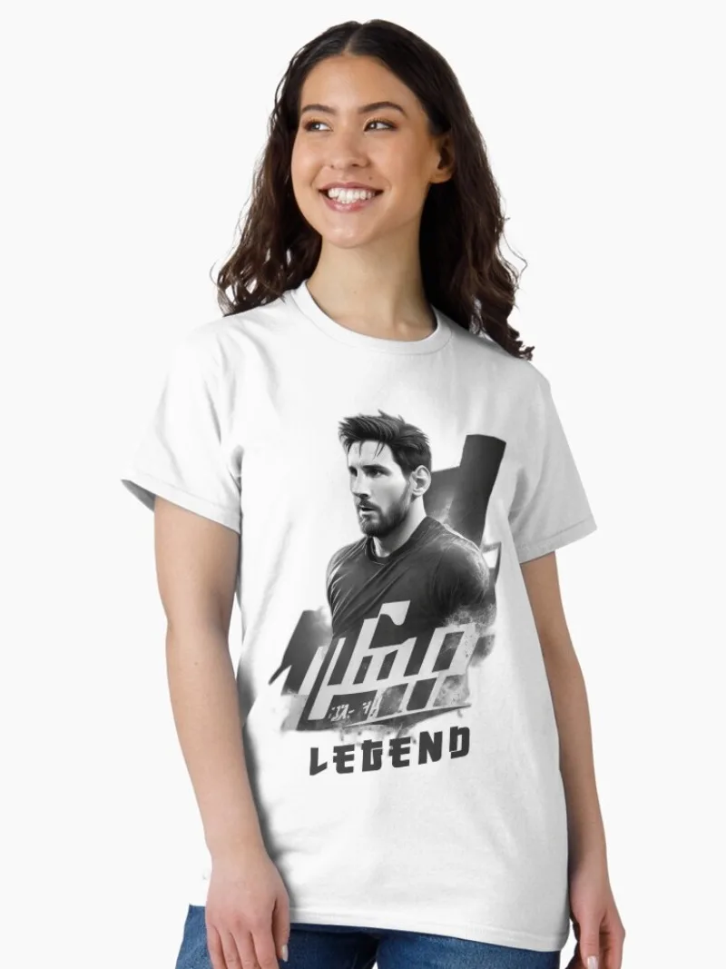 Hot Selling Messi Portrait Cotton Short Sleeved White T-shirt for Summer 2026, Fashionable Casual Sportswear for Adults Children
