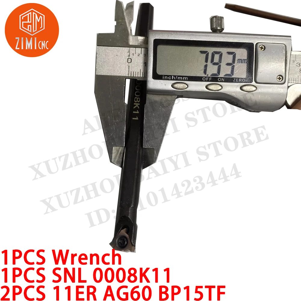 1PC SNL 0008K11 8mm Draaddraaigereedschaphouder + 2PC 11ER AG60 BP15TF Schroefdraadcarbide inzetstukken CNC metaal mechanisch snijgereedschap