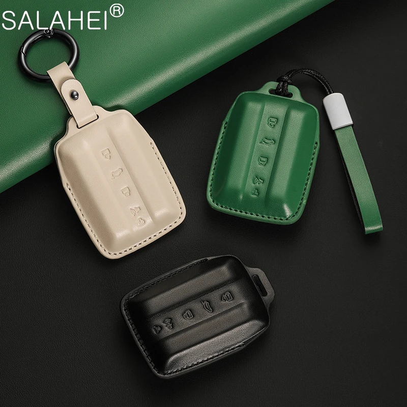 Leather Car Key Case Cover Shell Holder Protector Bag For 2021 Tank 300 Tank 500 Keyless Shell Ring Keychain Styling Accessories