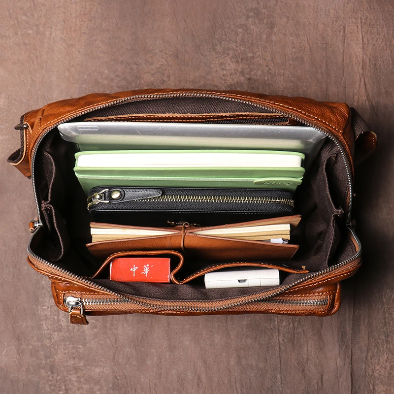 Imagem -06 - Luokir Bolsa de Ombro Couro Genuíno dos Homens do Vintage Crossbody Bolsa Personalidade da Forma do Mensageiro 11 Polegada Ipadpro