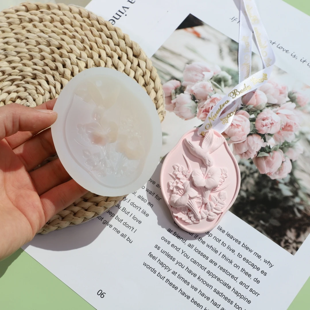 Flying Bird Flower Car Hanging Plaster Mold Group Building Activity DIY Aromatherapy Gypsum Wardrobe Hanging Silicone Mold