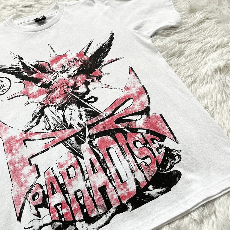 High Street Trendy Short Sleeve T-Shirt Standard Fit Summer 2023 round Neck Youth Fashion Studios Bigger than Satan Short