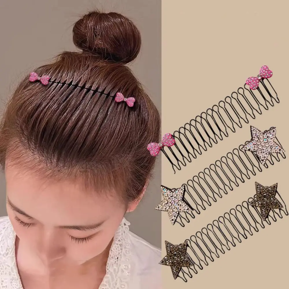 Fashion Rhinestone U Shape Hair Styling Comb Butterfly Bow Invisible Extra Hair Holder Headwear Hair Wear Spring Hair Comb Girls