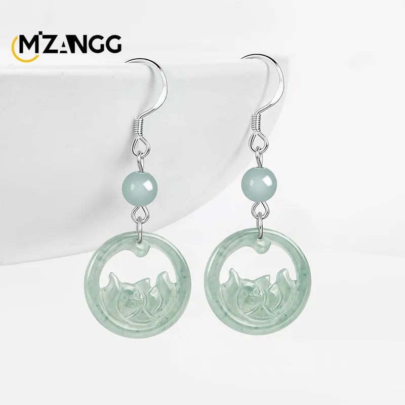 

Natural Jadeite Blue Water Lotus Earrings S925 Silver Inlaid Hand-carved Ice Jade Fashion Ancient Style Earrings Ladies Gift