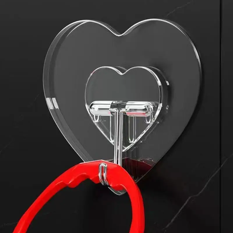 

10Pcs Heart-shaped Transparent Hooks Bathroom Towel Clothes Hooks Key Hangers Stainless Steel Adhesive Storage accessory