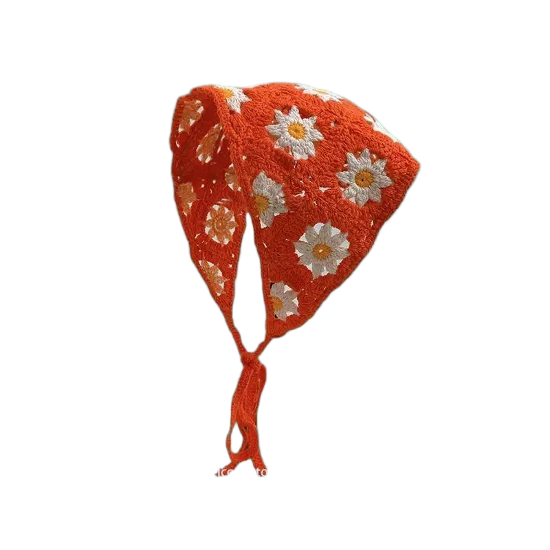 Haarband Damen-Haarschmuck, modischer gestrickter, gehäkelter, hohler Dreiecksschal, süßes und süßes, florales Kopftuch im Girly-Stil – Detail 18