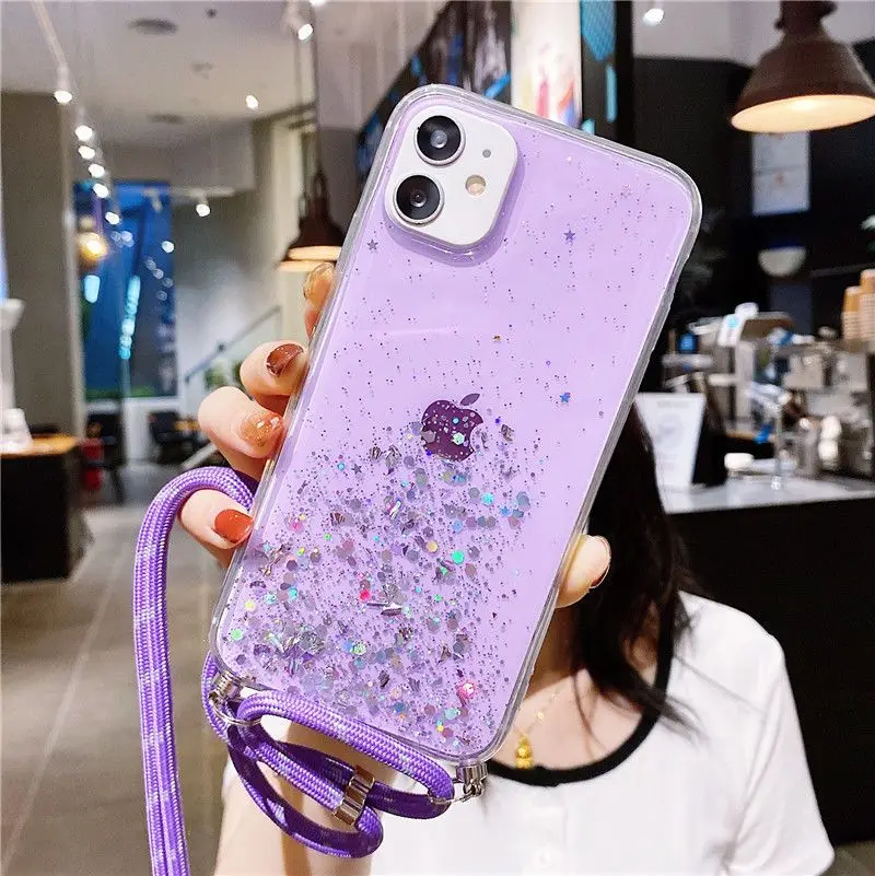 For Xiaomi Redmi Note 13 Pro 4G Plus 5G Luxury Glitter Strap Cord Necklace Lanyard Case On Mi Poco X6 M6 Note13 13pro Back Cover