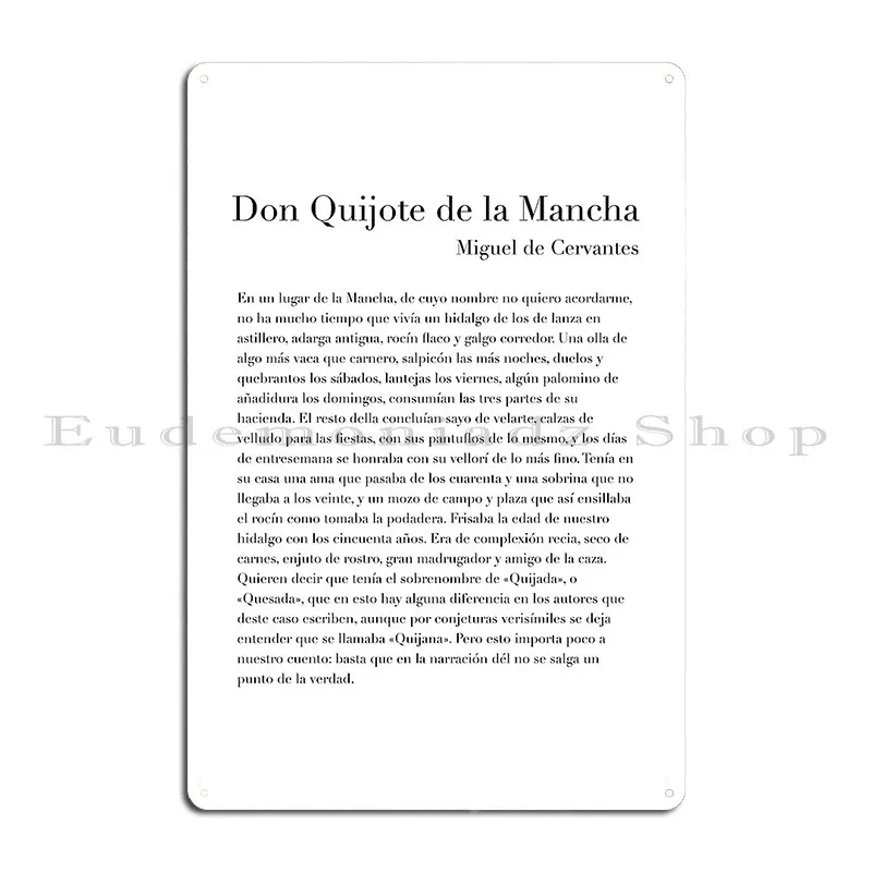 Don Quijote De La Mancha Metal Sign Pub Kitchen Vintage Personalized Wall Mural Tin Sign Poster