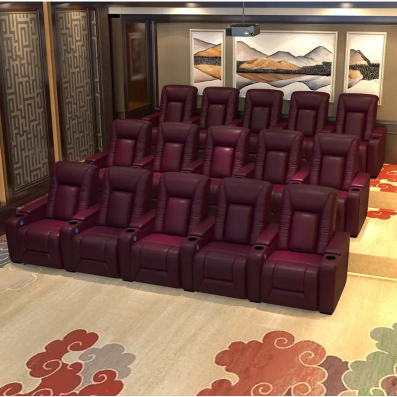 Modern Simple Functional Seat Home Theatre Video Room Top-Layer Cowhide Electric Combination Sofa And Chair