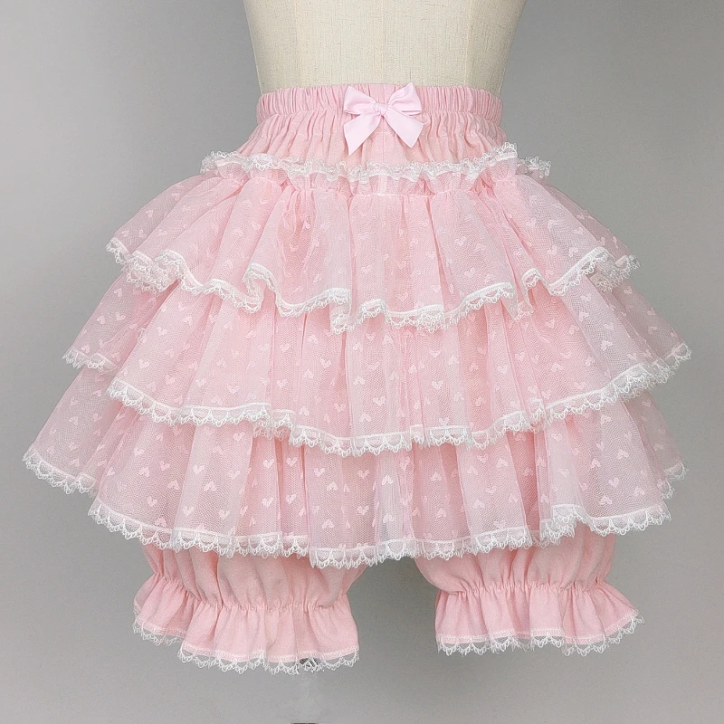 Harajuku Y2k Sweet Pink Pumpkin Pants Skirts Women Japan Kawaii Lace Ruffles Elastic Waist JK Bloomers Lolita Cute Shorts Skirts