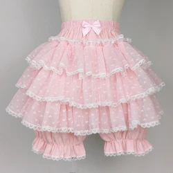 Pantalones cortos Harajuku Lolita de encaje para mujer, faldas Y2k, bragas Kawaii de Japón, pantalones cortos de seguridad de malla con volantes, bombachos bonitos