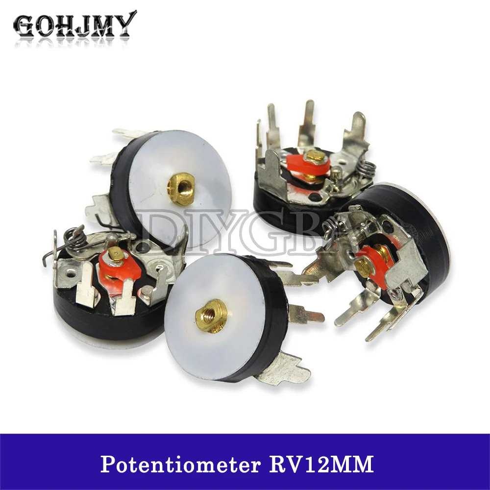 5PCS/lot Straight Angle Radio Potentiometer RV12MM B10K B103 B50K B503 Power Amplifier Volume Potentiometer With Switch 12mm