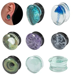 1PC Glass Galactic Orange Jellyfish Water Drop Round Ear Tunnel Plug Expanders Stretcher Gauges Earrings Piercing Body Jewelry