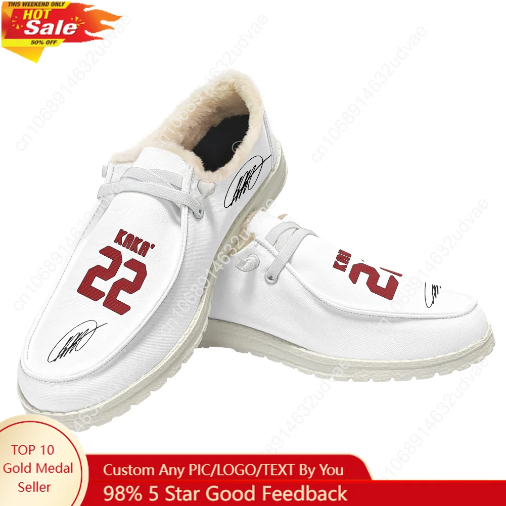 

Kaka No.22 Plush Loafers Men Woman Youth Casual Flat Shoes Brazil Soccer Star Keep Warm Footwear Custom Made Shoe White