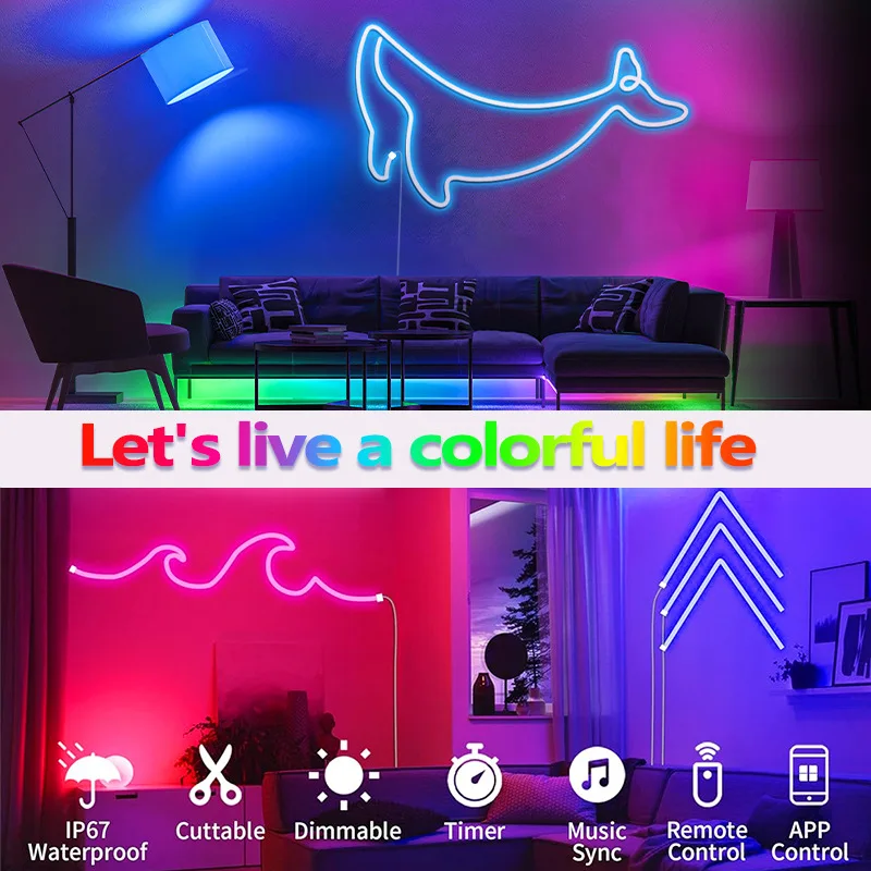 24 فولت أكثر إشراقا بلوتوث RGB النيون LED قطاع 5 متر-30 متر الموسيقى مزامنة التحكم عن بعد مقاوم للماء النيون حبل ضوء للديكور الداخلي في الهواء الطلق