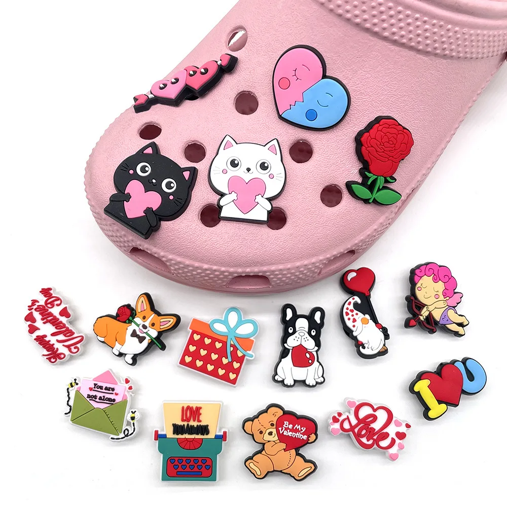 

1Pcs Love Valentine's Day For Shoes Charms DIY Badge Unisex Sandals Buckle Kids Pins Decoration Jeans Shoe Accessories Wristband