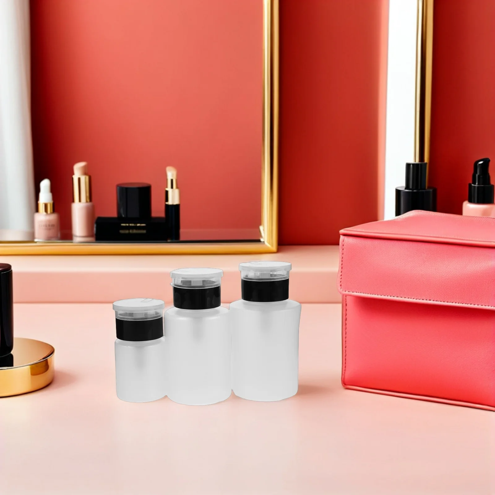 3pcs Nail Polish Remover Dispenser 60Ml 150Ml 180Ml Empty Makeup Pump Bottles Spillproof Push Down Top For Salon Travel Home Use