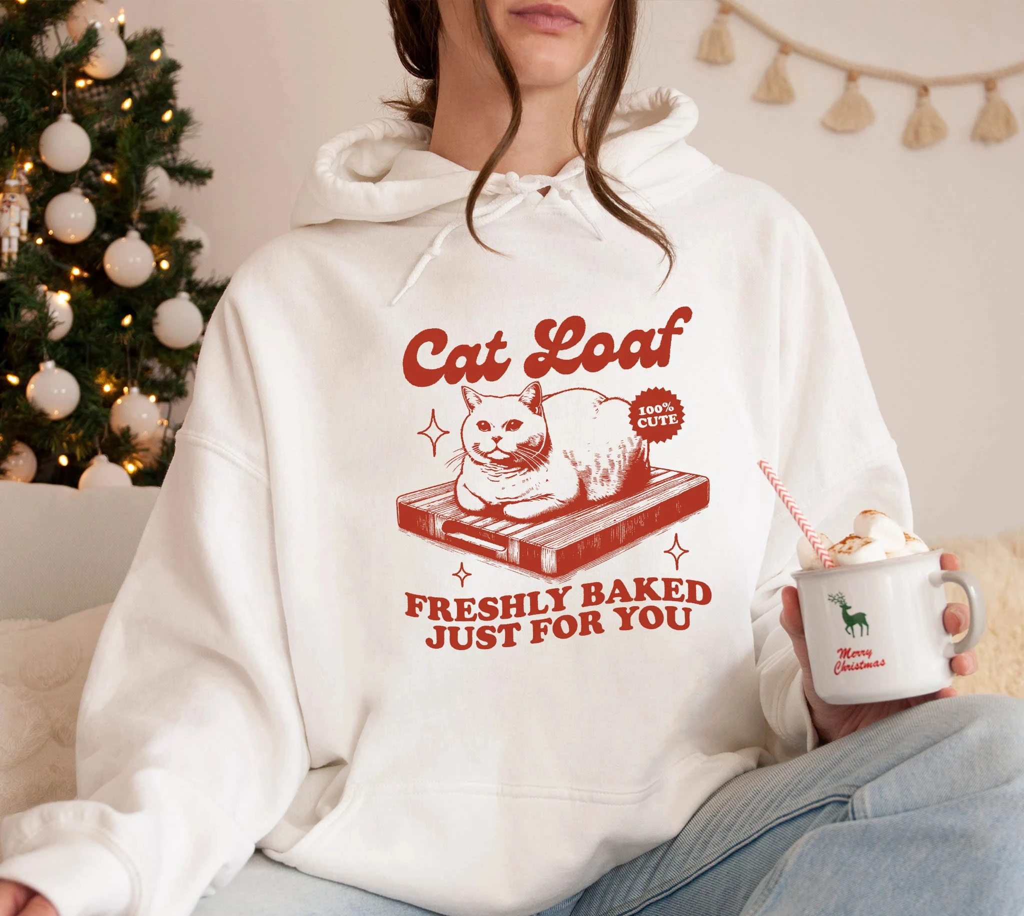 

Cat Loaf Freshly Baked Just for You Hoodie Sweatshirt Women Long Sleeve Sweatshirt Pullover Funny Tops Fashion Autumn Clothing