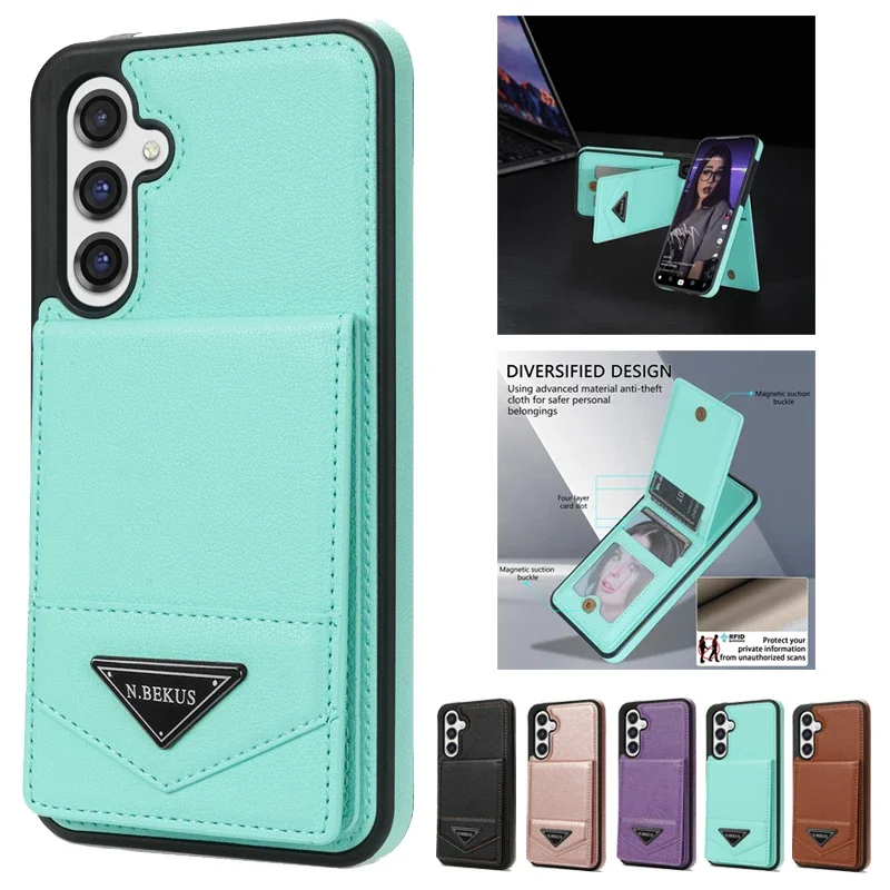 Wallet Hardware Anti-theft Brush Leather Cover For Samsung Galaxy S24 Ultra S23 FE S22 S21 Plus S20 Note 20Ultra A12 A51 A53 A54