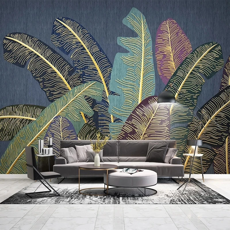Customized Mural Wallpaper Modern Tropical Plant Leaves 3D Line Living room TV background wall bedroom restaurant study Hotel 8d