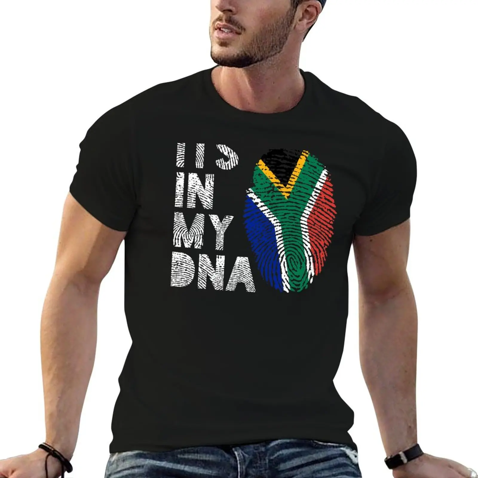 

Its In My DNA South Africa Flag Fingerprint T-Shirt funny t shirts man man t shirt heavy cotton T-Shirt