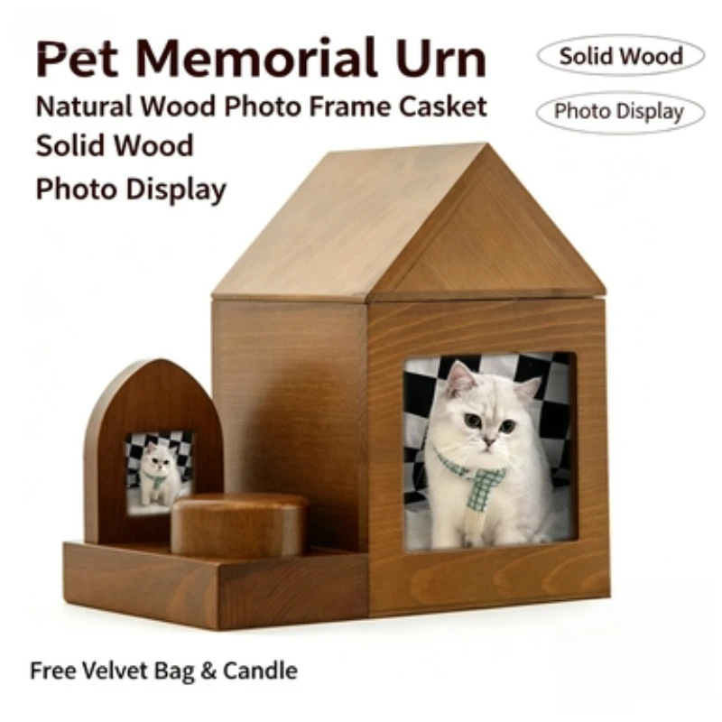 ZONGYAN Pet Wooden Casket Urn Custom Photo Frame Natural Wood Pet Funeral Memorial Box For  Cat Loss Tribute after passing away