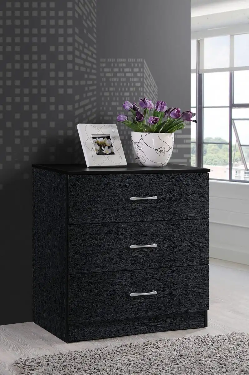  3-Drawer Chest Black Storage Cabinet  Living Room Cabinets