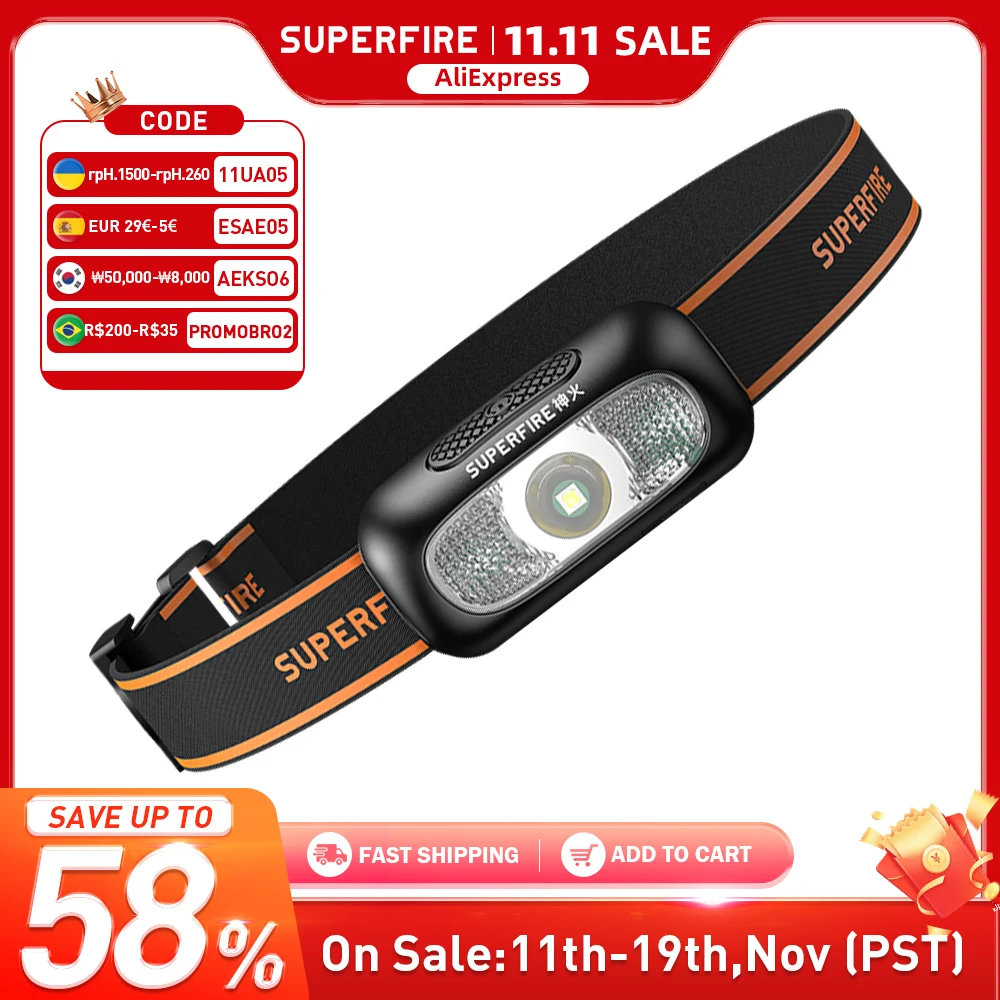 SUPERFIRE HL05 Series Mini Sensor Headlamp Rechargeable Powerful Fishing Camping USB Head Flashlight LED Headlight Front Lantern
