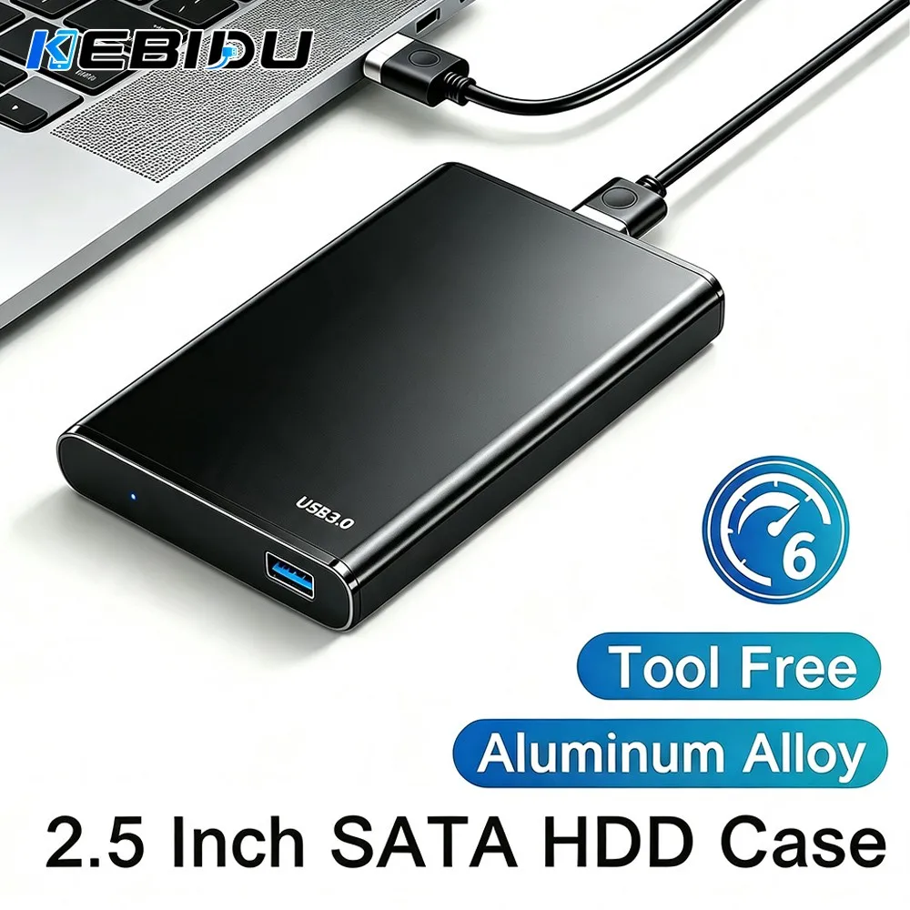 KEBIDU Werkzeugloses 2,5 Zoll 5Gbps USB3.0 SATA SSD HDD Festplattengehäuse aus Aluminiumlegierung, Hochgeschwindigkeits-Externes Gehäuse