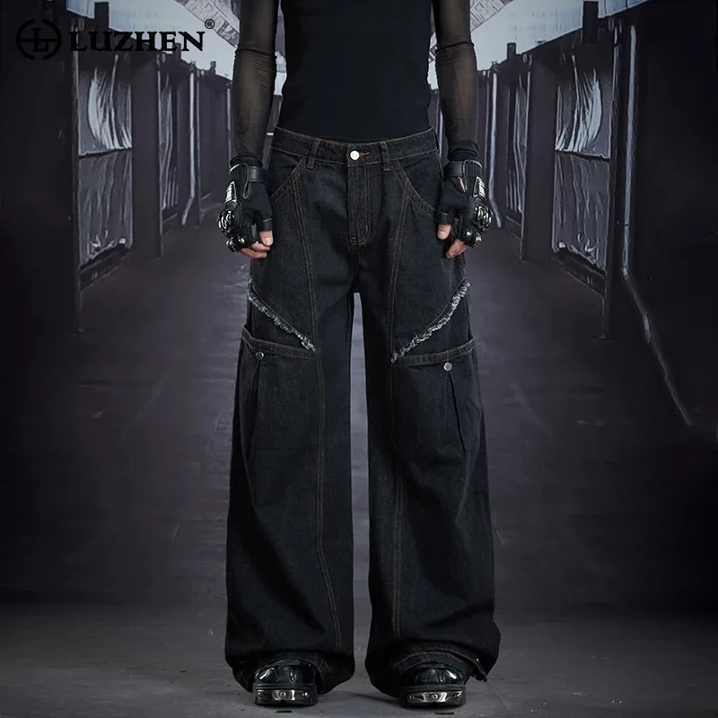 

LUZHEN 2025 New Original Niche Burr Patchwork Design Pockets Decorate Straight Denim Pants Men's Fashion Handsome Jeans JY5651