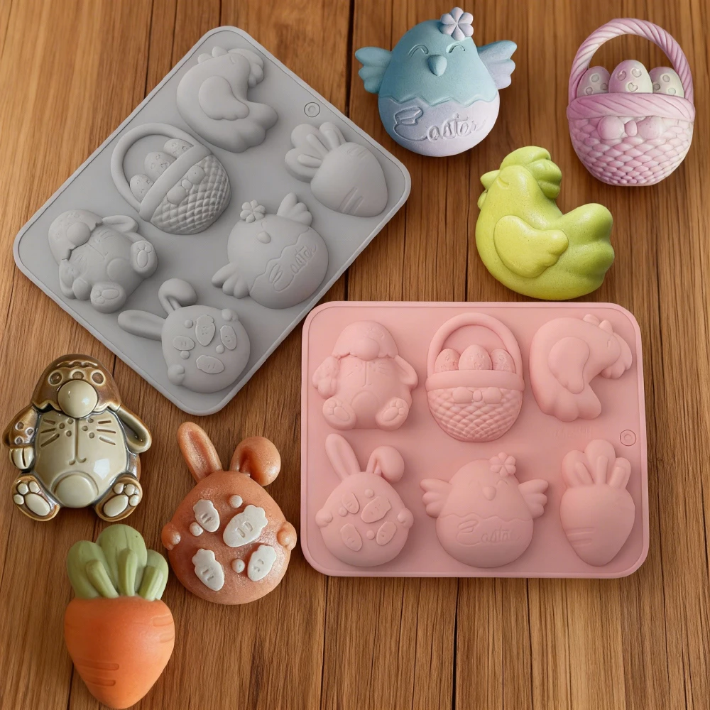 Easter Silicone Cake Mold 6-Cell Easter Elements Rabbit and Easter Egg Design Chocolate Mold Kitchen Dessert Baking Tools