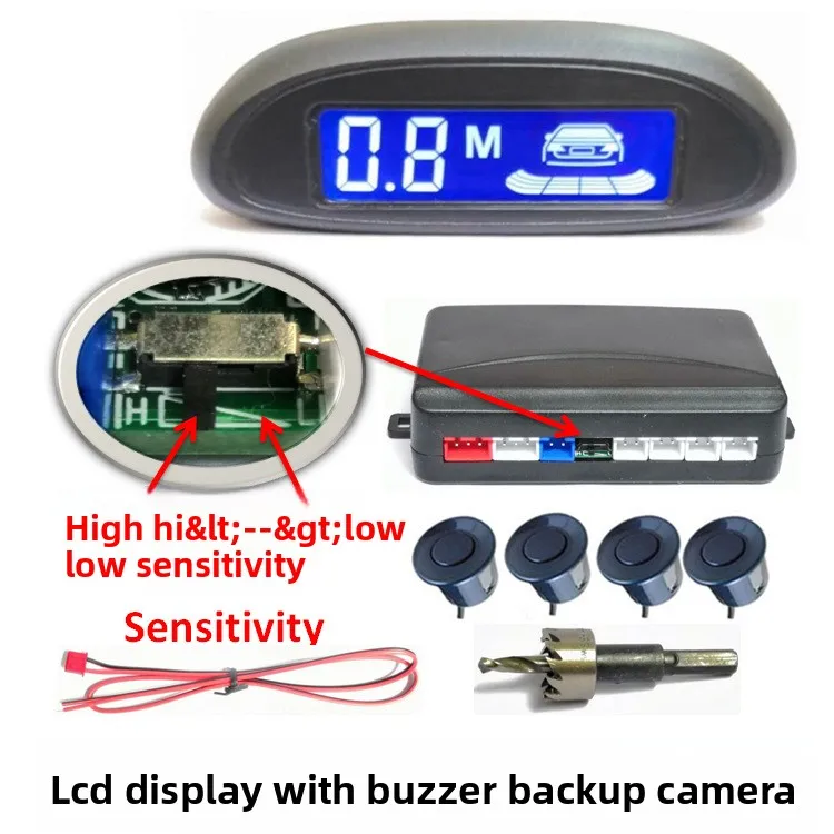 High Sensitivity 4 Sensor Parking Radar System with Adjustable Sensitivity and LCD Display for Car Reverse Backup Detection