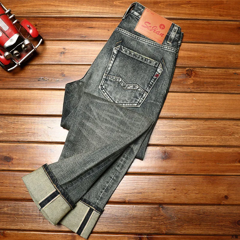 Klassieke Jeans Voor Heren Red-Ear Denim High-End Stretch Casual Zakelijke Eenvoud Retro Trendy Broeken