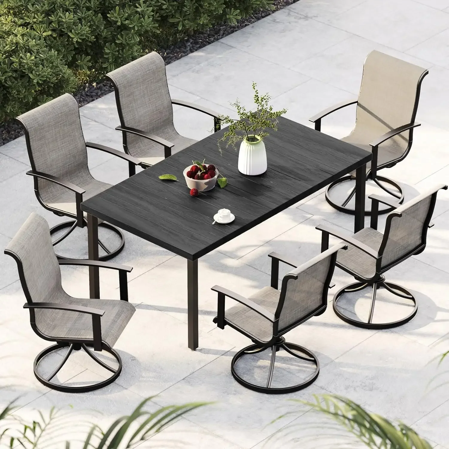 

Outdoor Dining Set for 6, Patio Dining Set with 6-Piece Mesh Sling Rocking Chairs, 1-Piece Outdoor Dining Table 4-6 Person Use