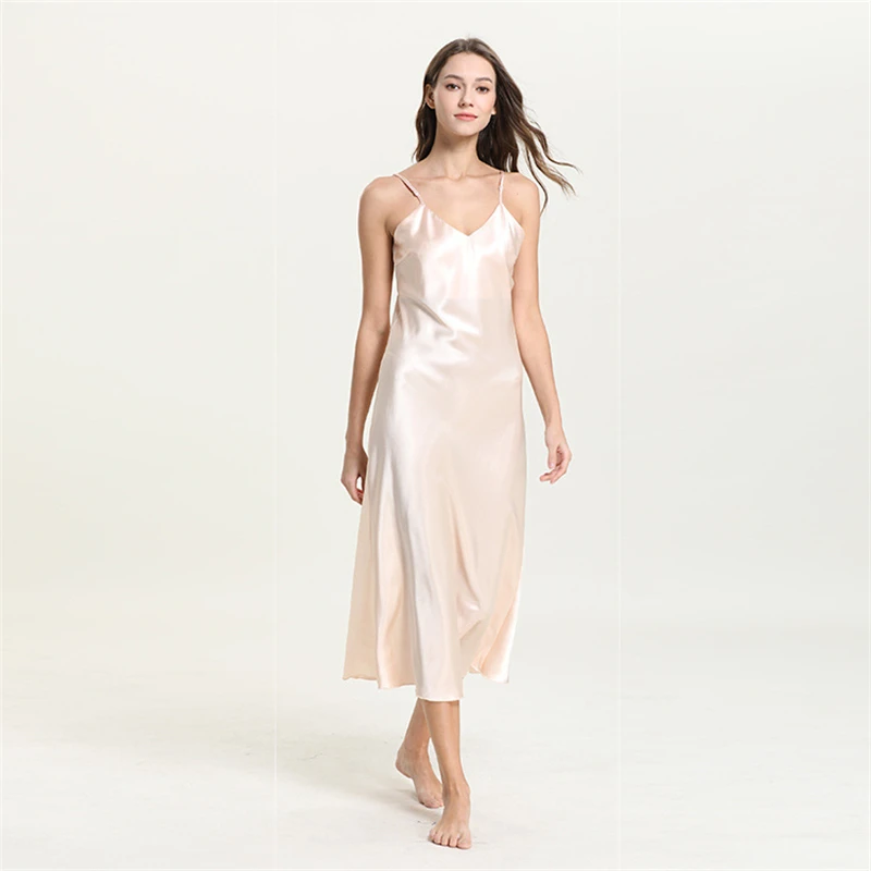 Sexy Slip Dress Sleeveless Pajamas Female Silk Imitation Sleepwear Colorful Nightgown Home Furnish Clothing for Women in Summer