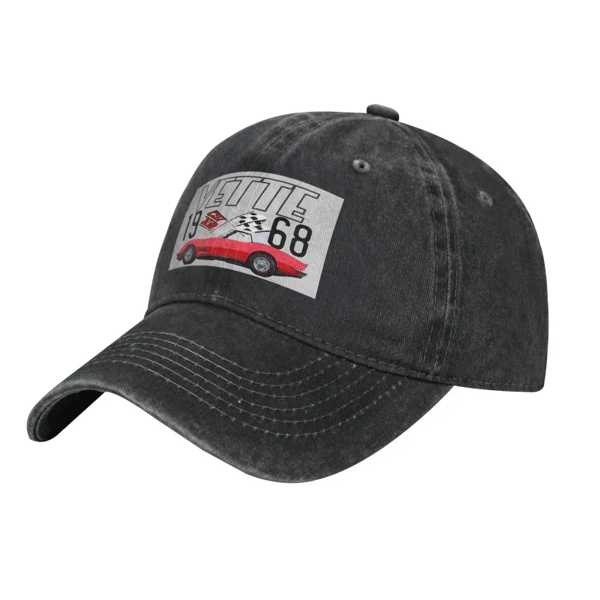 1968 Red Corvette C3 Convertible Classic Car Baseball Caps Snapback Washed Denim Hats Outdoor Cowboy Hat for Men Women