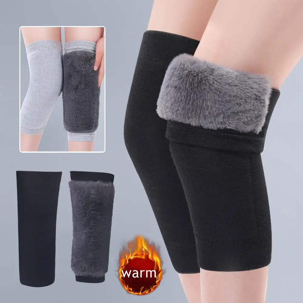Kaninchen Fell Warme Plüsch Knie Pads Dicken Plüsch Beinlinge Ärmeln Winter Knie Pads Warme Klammer Kalten Bein Arthritis Kneepad