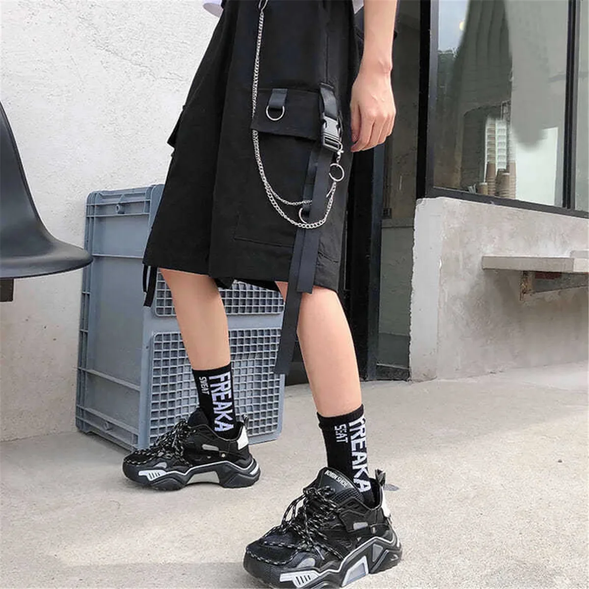 2026 Schwarze Hip-Hop Cargo-Shorts für Herren, Sommer-Laufshorts, High-Street-Loose-Fit-Hosen, Streetwear, Weiße, Lässige, Khaki-Shorts für Jungen und Mädchen – Detail 9